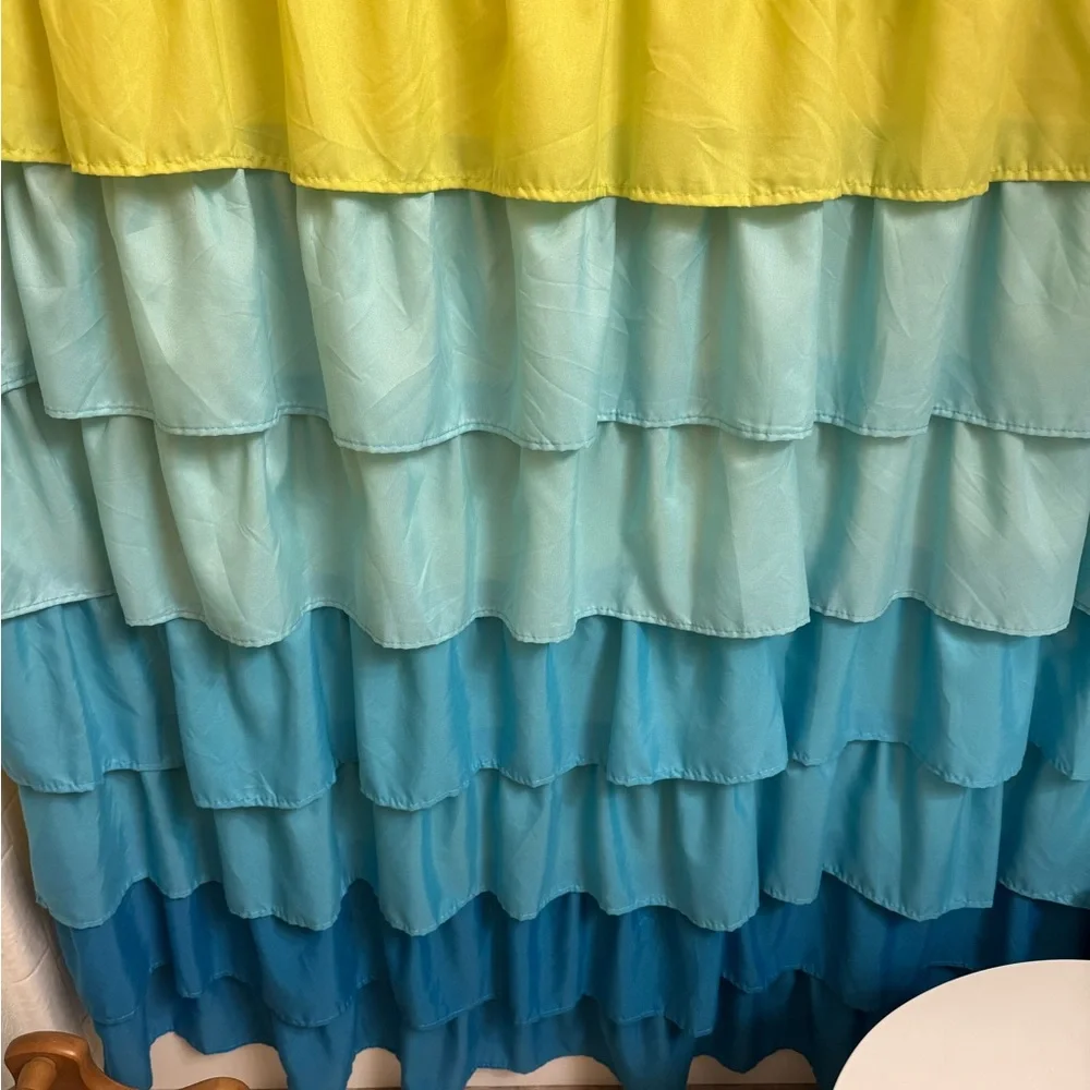Vibrant Ruffled Shower Curtain in Yellow, Green, and Blue